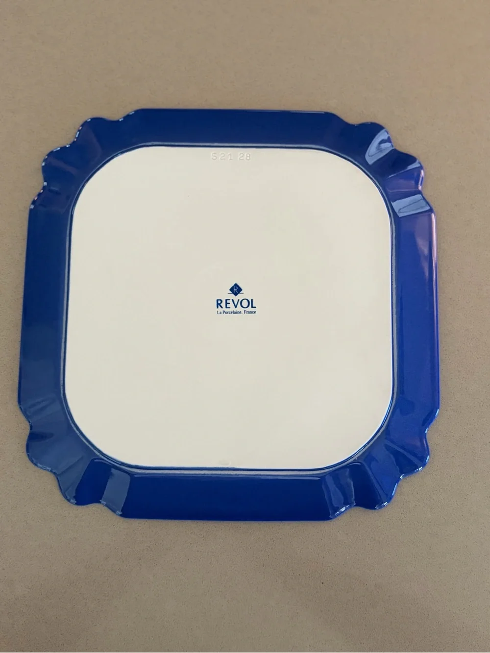 Rare Revol Vibrant Blue Scalloped Square Dinner Plate 11” x 11” Made in France